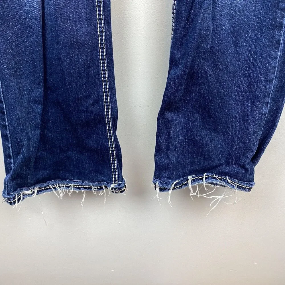 Silver Jeans Suki Bootcut Jeans Womens 27 Blue Mid Rise Distressed Raw Hem‎
